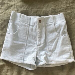 High Waist Light Blue Corduroy Shorts